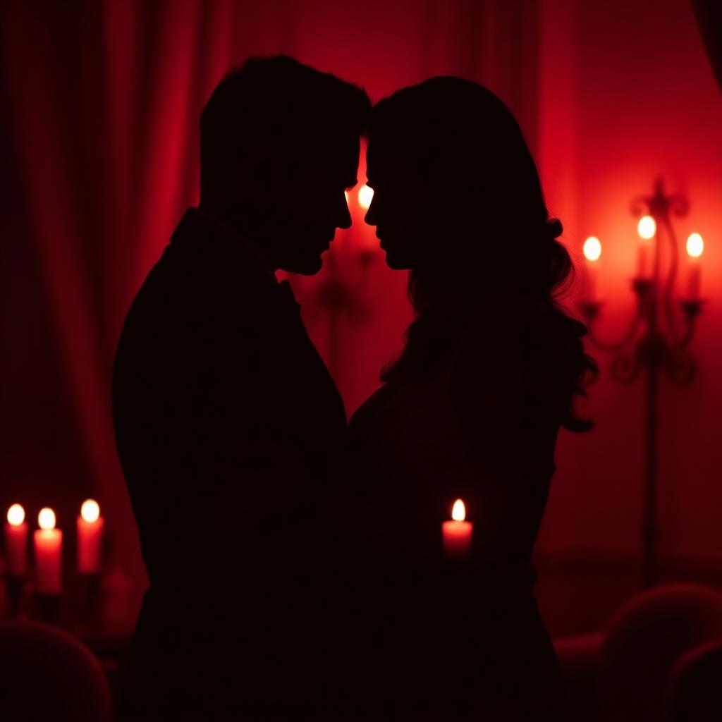 Silhouet van twee volwassenen bij kaarslicht als sfeerbeeld voor discreet daten