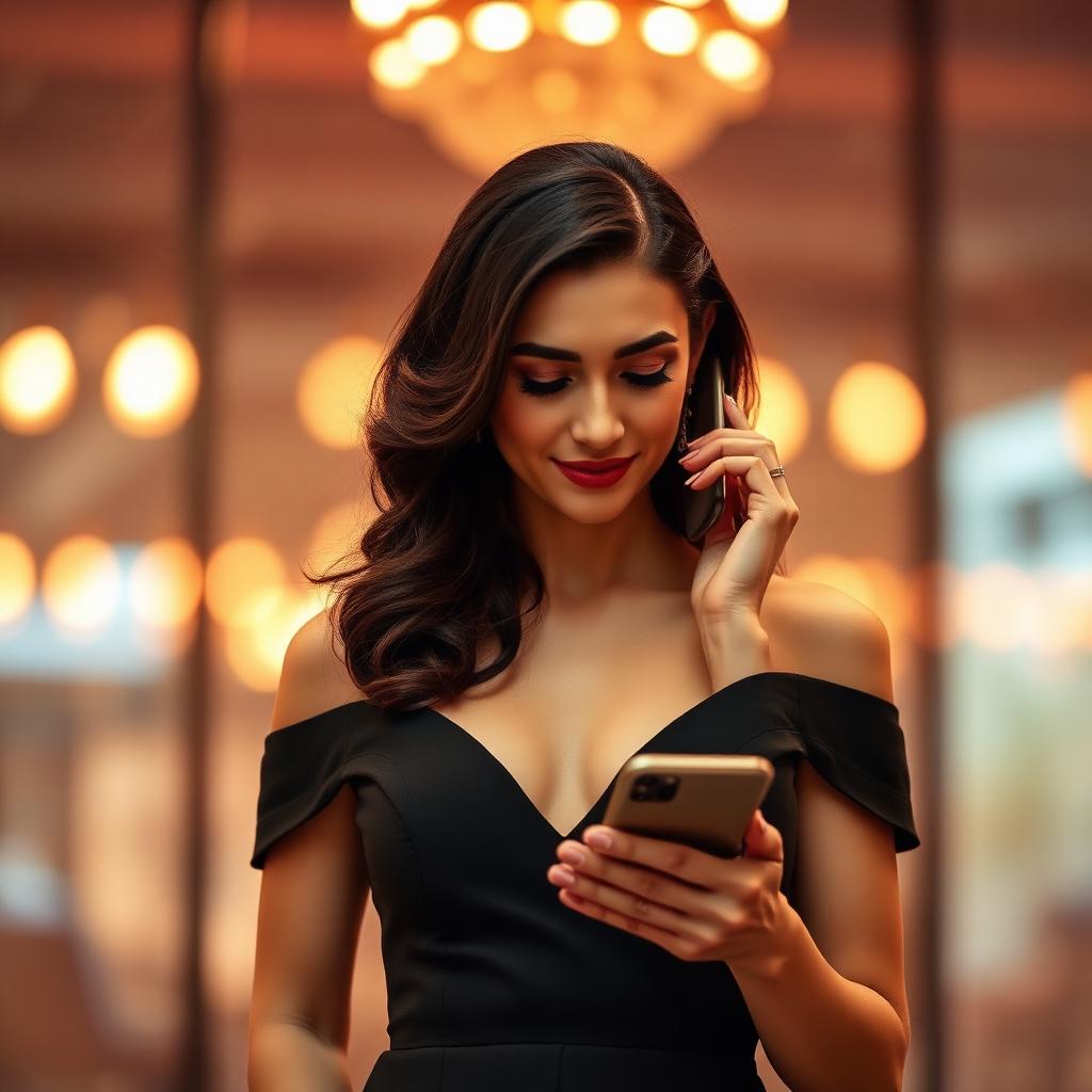 Elegant geklede vrouw met telefoon als sfeerbeeld voor geheime communicatie